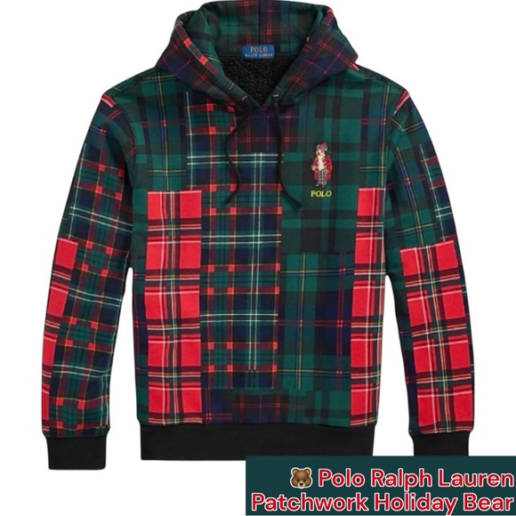 Polo Ralph Lauren Other - Polo by Ralph Lauren Multicolor Patchwork Hi-Pile Fleece Hoodie Holiday Bear MD